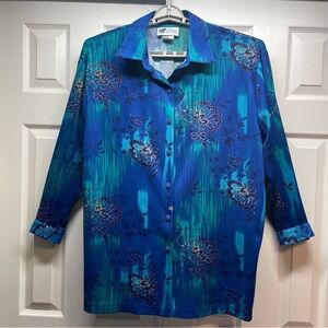 Vintage Top Notch Plus Size Floral Shirt 90’s Coastal Blue Blouse Size 18W